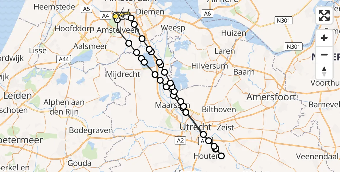 Routekaart van de vlucht: Lifeliner 1 naar Amsterdam