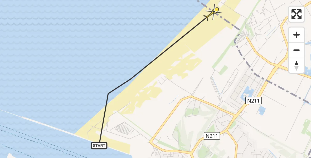 Routekaart van de vlucht: Politiehelikopter naar Hoek van Holland