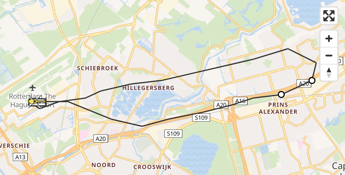 Routekaart van de vlucht: Lifeliner 2 naar Rotterdam