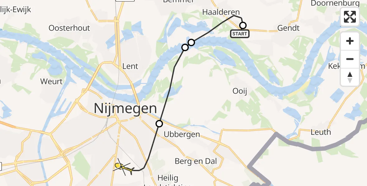 Routekaart van de vlucht: Lifeliner 3 naar Nijmegen