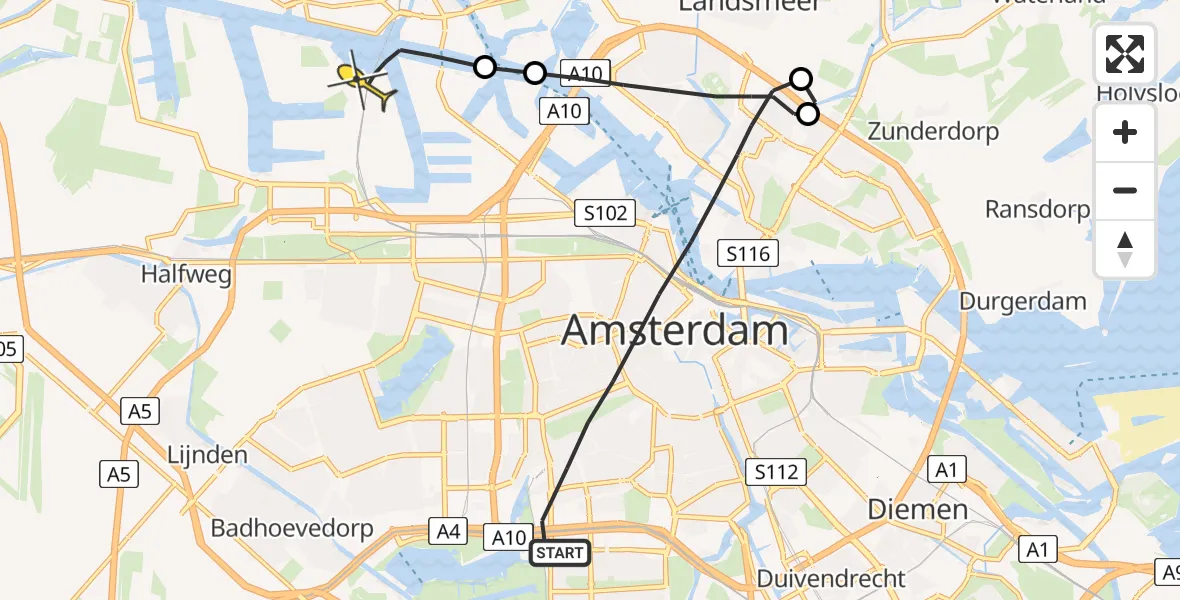 Routekaart van de vlucht: Lifeliner 1 naar Amsterdam