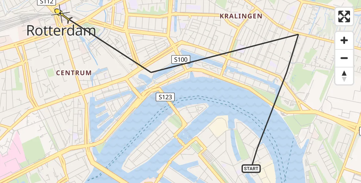 Routekaart van de vlucht: Politieheli naar Rotterdam