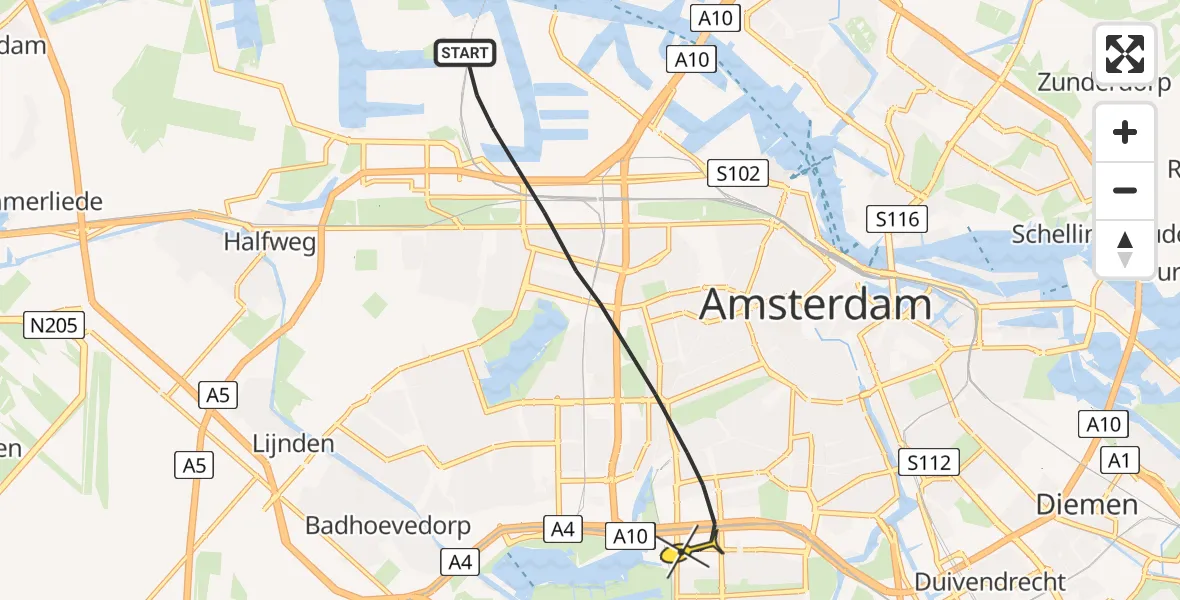 Routekaart van de vlucht: Lifeliner 1 naar Amsterdam