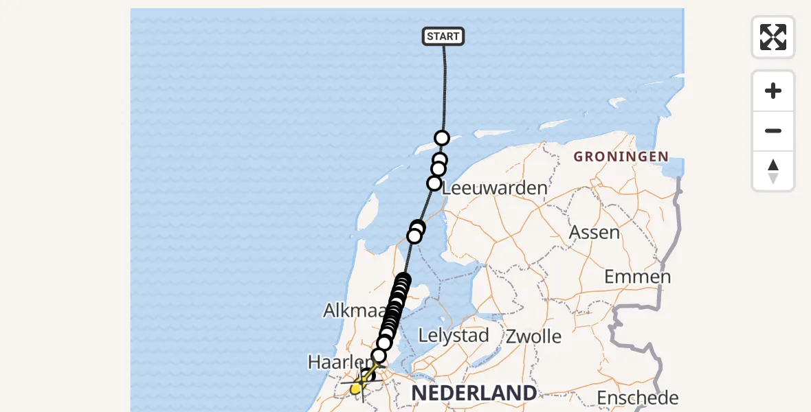 Routekaart van de vlucht: Politieheli naar Schiphol