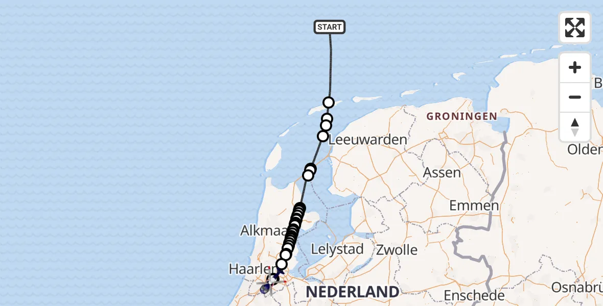 Vluchtroute Politiehelikopter van  naar Schiphol