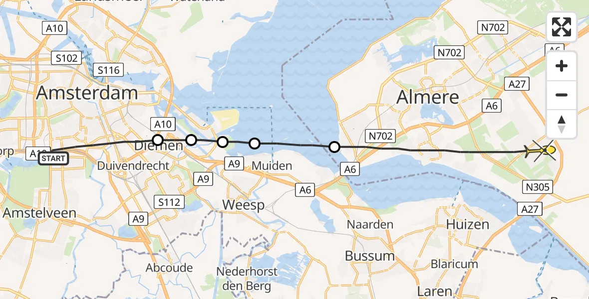 Routekaart van de vlucht: Lifeliner 1 naar Almere