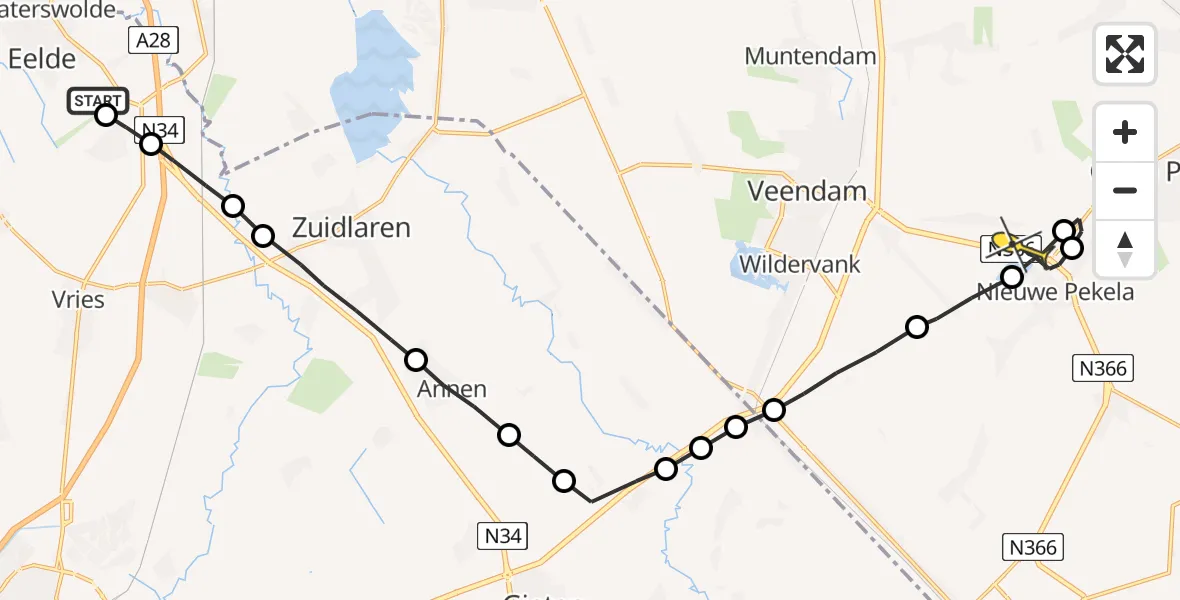 Routekaart van de vlucht: Lifeliner 4 naar Nieuwe Pekela