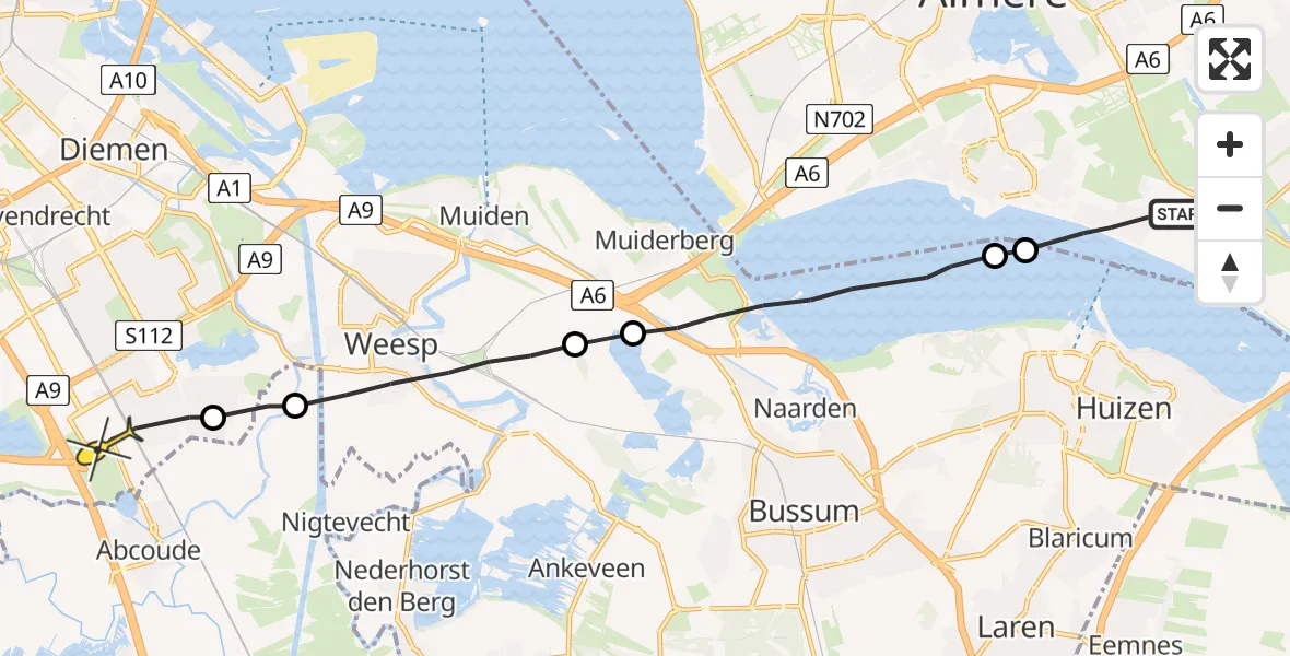 Routekaart van de vlucht: Lifeliner 1 naar Amsterdam