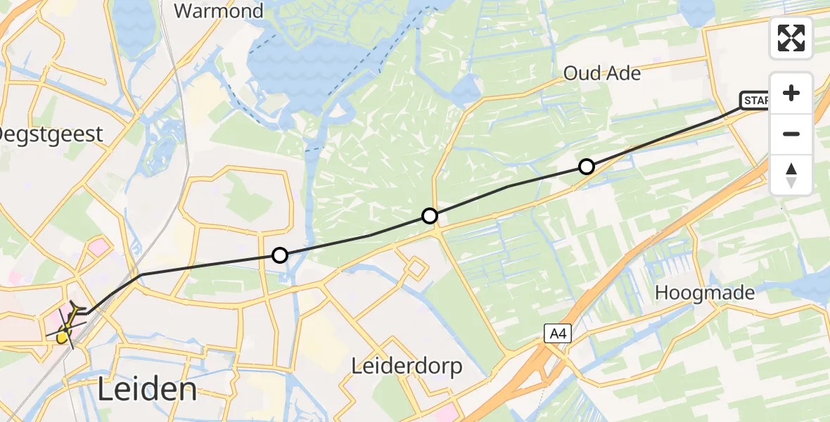 Routekaart van de vlucht: Lifeliner 2 naar Leiden