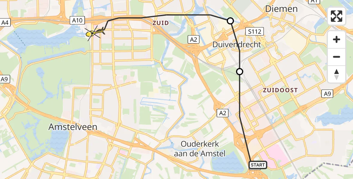 Routekaart van de vlucht: Lifeliner 1 naar Amsterdam