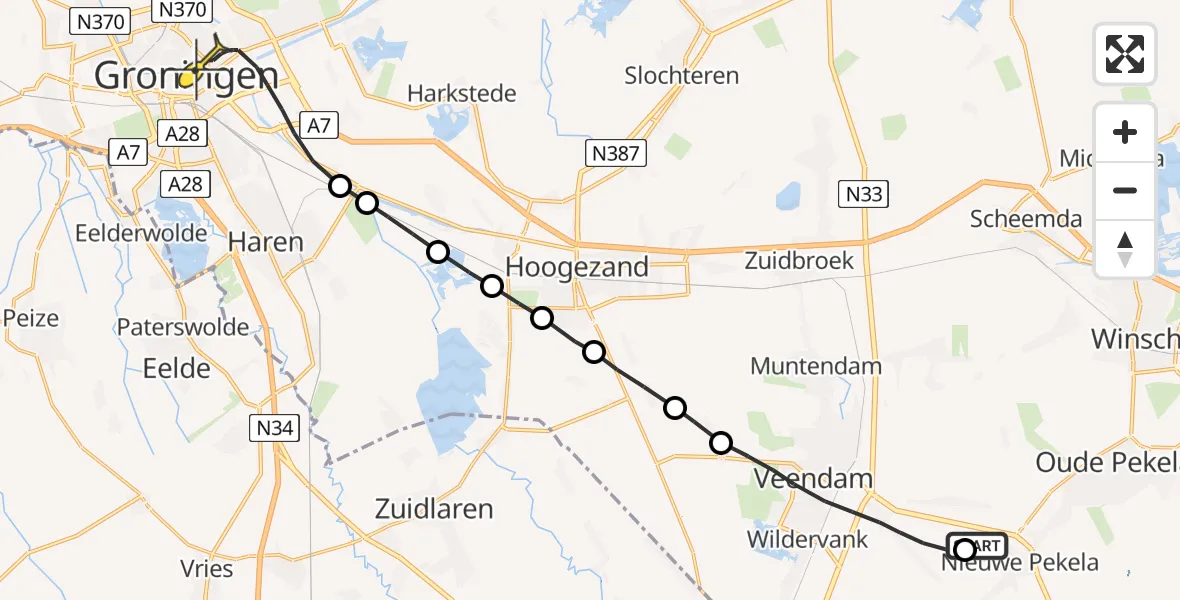 Routekaart van de vlucht: Lifeliner 4 naar Groningen