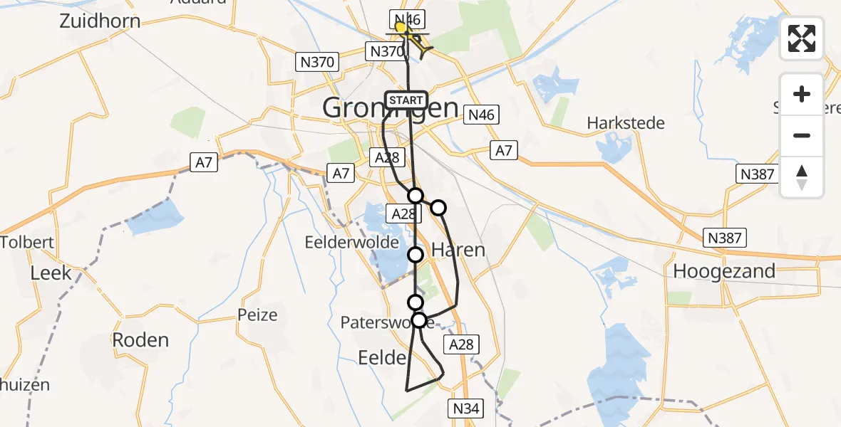 Routekaart van de vlucht: Lifeliner 4 naar Groningen