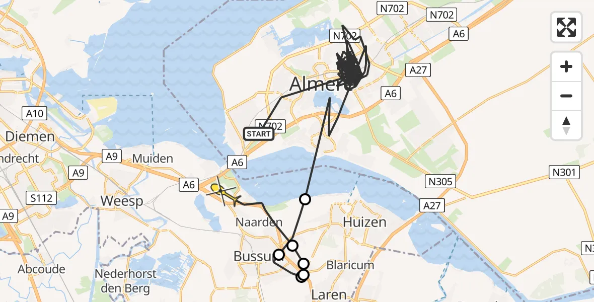Routekaart van de vlucht: Politiehelikopter naar Naarden