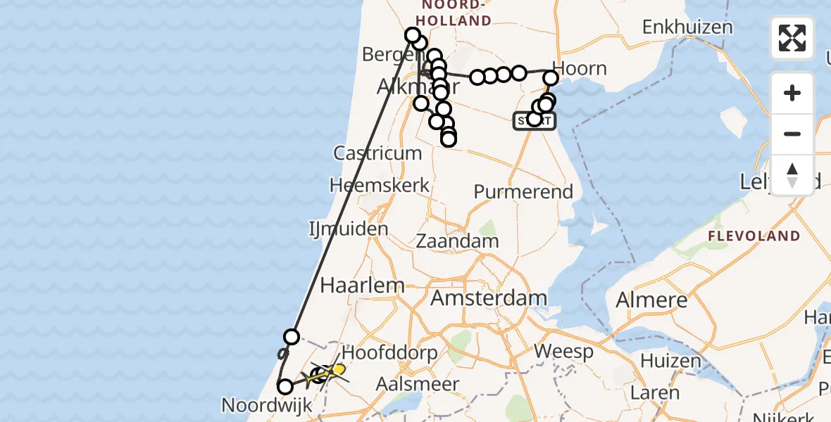 Routekaart van de vlucht: Politieheli naar Hillegom
