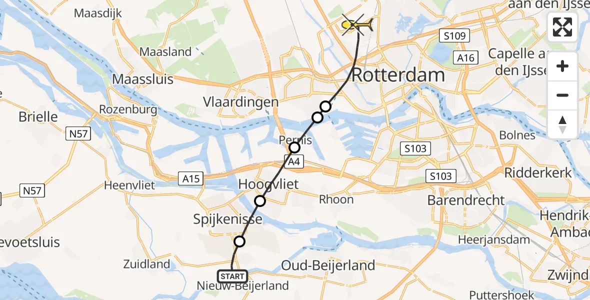 Routekaart van de vlucht: Lifeliner 2 naar Rotterdam