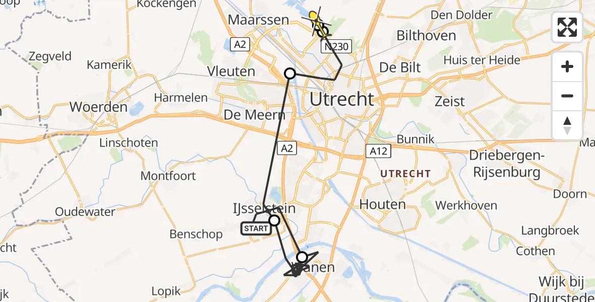 Routekaart van de vlucht: Politiehelikopter naar Tienhoven