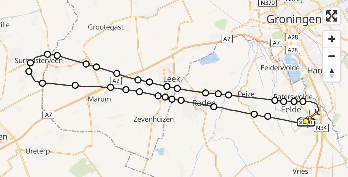 Routekaart van de vlucht: Lifeliner 4 naar Eelde