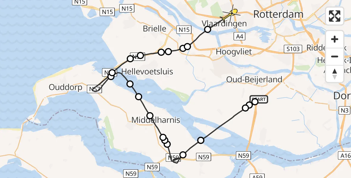 Routekaart van de vlucht: Politieheli naar Vlaardingen