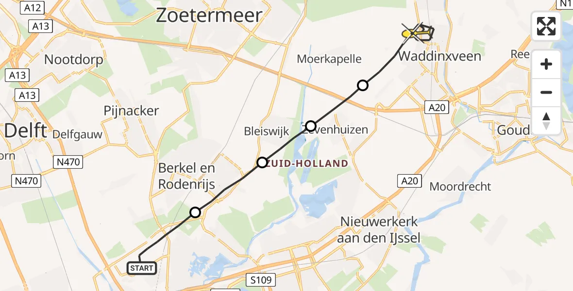 Routekaart van de vlucht: Lifeliner 2 naar Waddinxveen