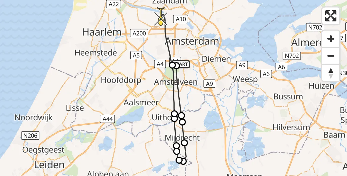 Routekaart van de vlucht: Lifeliner 1 naar Amsterdam