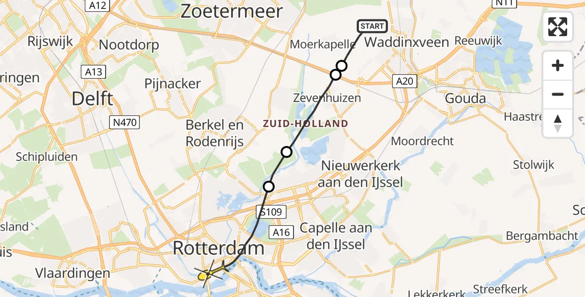 Routekaart van de vlucht: Lifeliner 2 naar Rotterdam