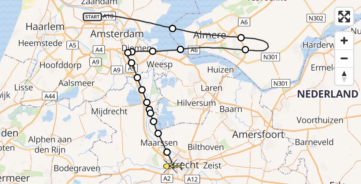 Routekaart van de vlucht: Lifeliner 1 naar Utrecht