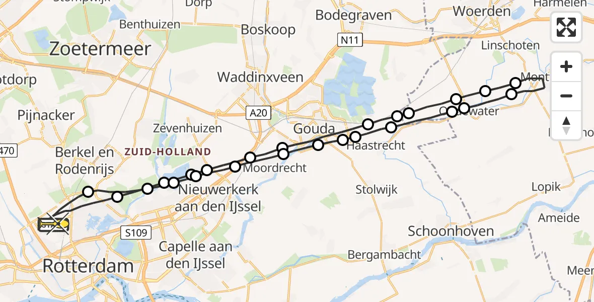 Routekaart van de vlucht: Lifeliner 2 naar Rotterdam