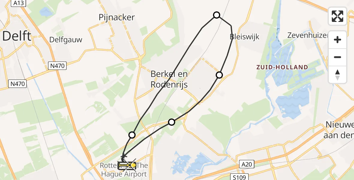 Routekaart van de vlucht: Lifeliner 2 naar Rotterdam