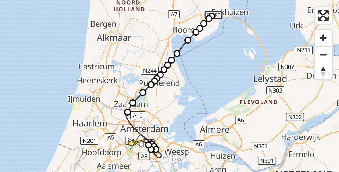 Routekaart van de vlucht: Lifeliner 1 naar Amsterdam