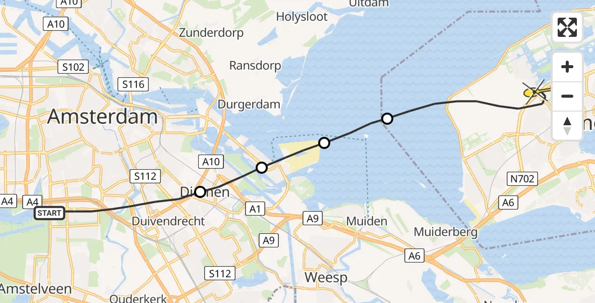 Routekaart van de vlucht: Lifeliner 1 naar Almere