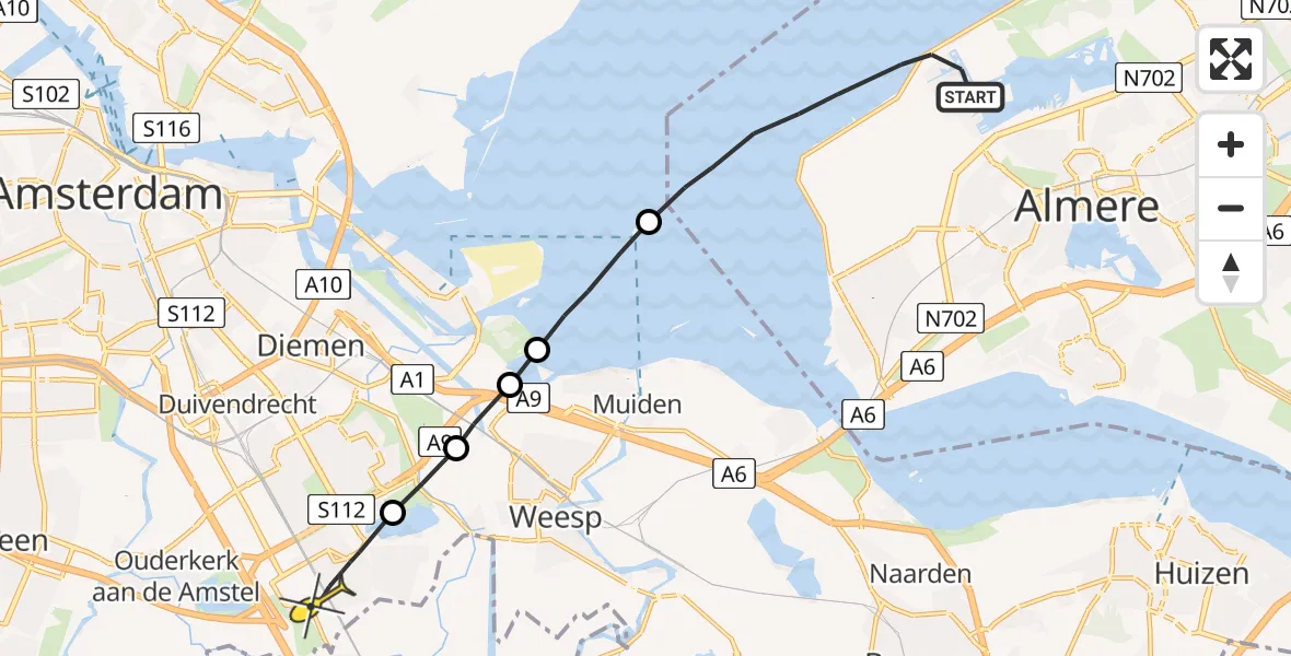 Routekaart van de vlucht: Lifeliner 1 naar Amsterdam