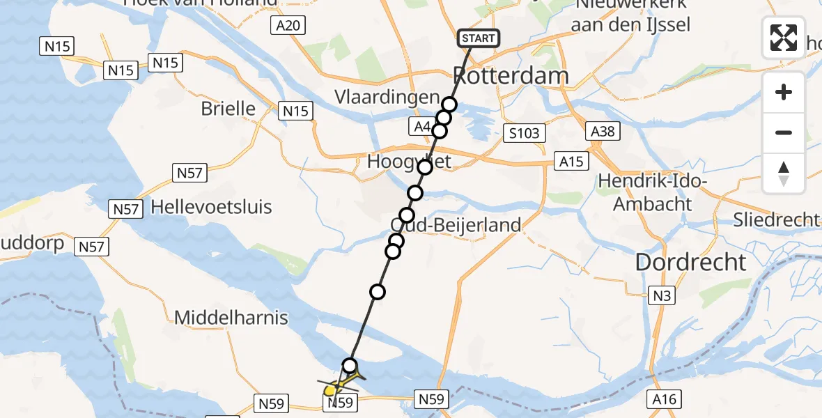 Routekaart van de vlucht: Lifeliner 2 naar Den Bommel