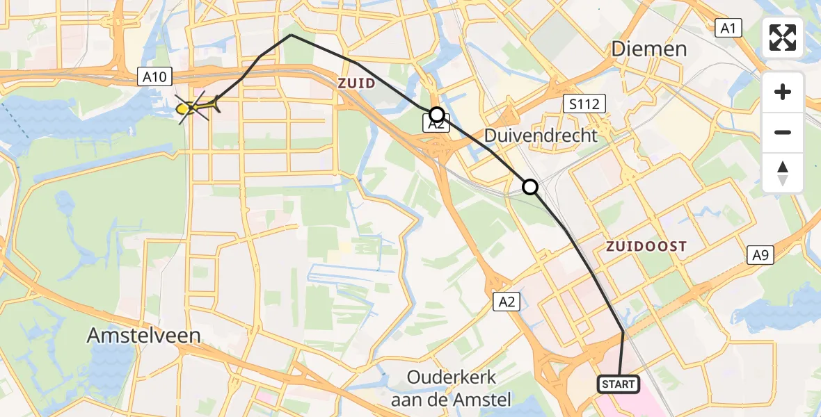 Routekaart van de vlucht: Lifeliner 1 naar Amsterdam