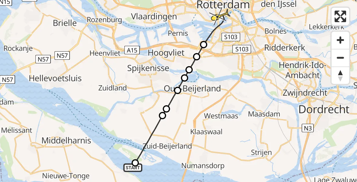 Routekaart van de vlucht: Lifeliner 2 naar Rotterdam