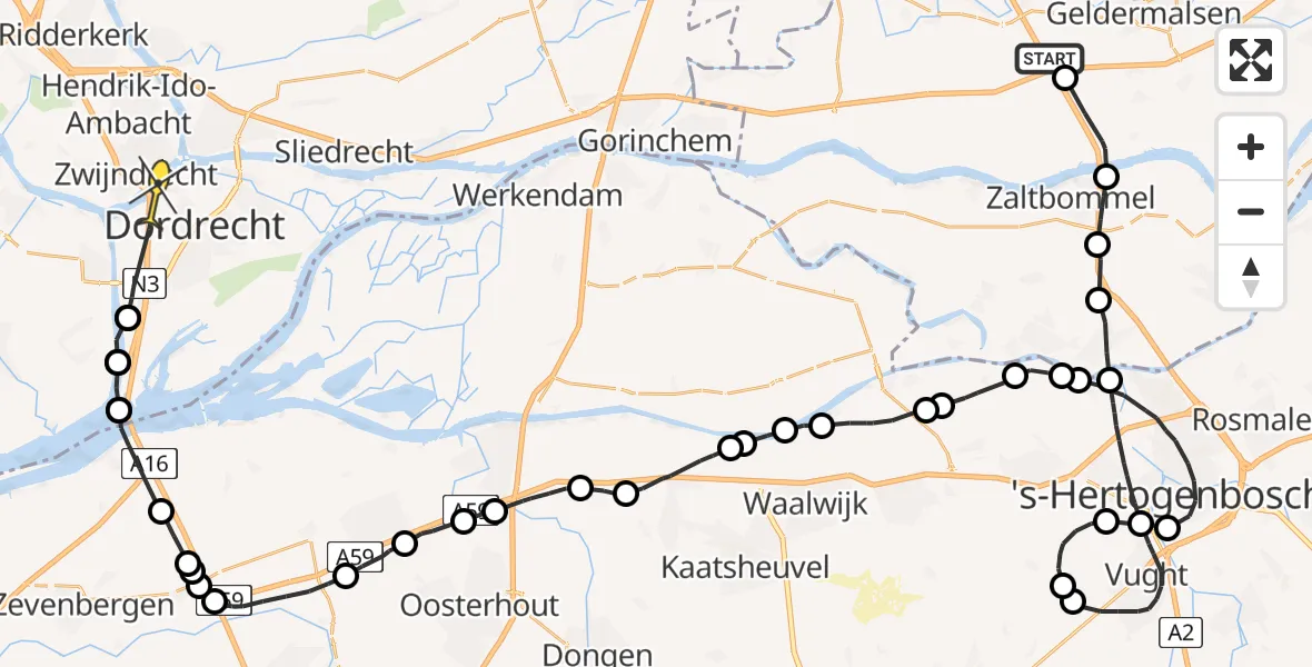 Routekaart van de vlucht: Politieheli naar Dordrecht