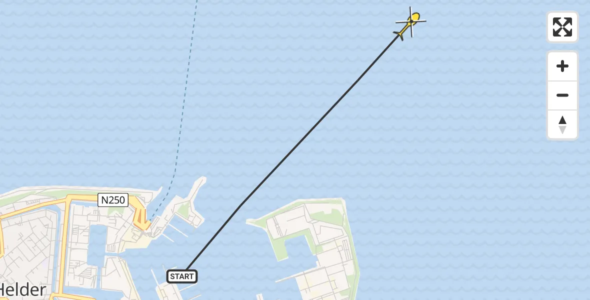 Routekaart van de vlucht: Politiehelikopter naar Den Helder