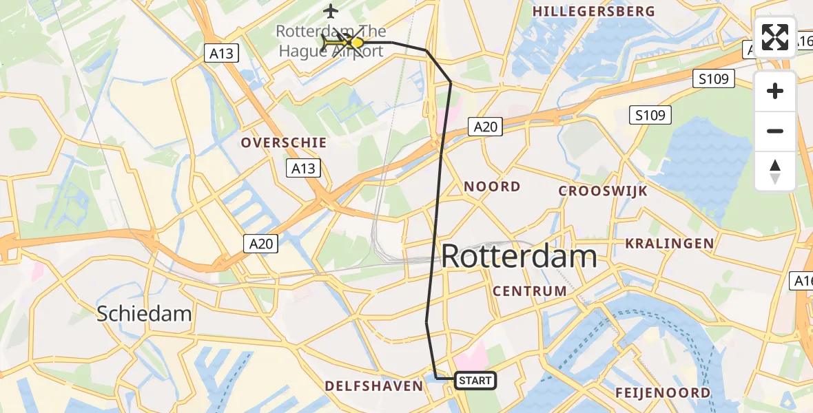 Routekaart van de vlucht: Lifeliner 2 naar Rotterdam