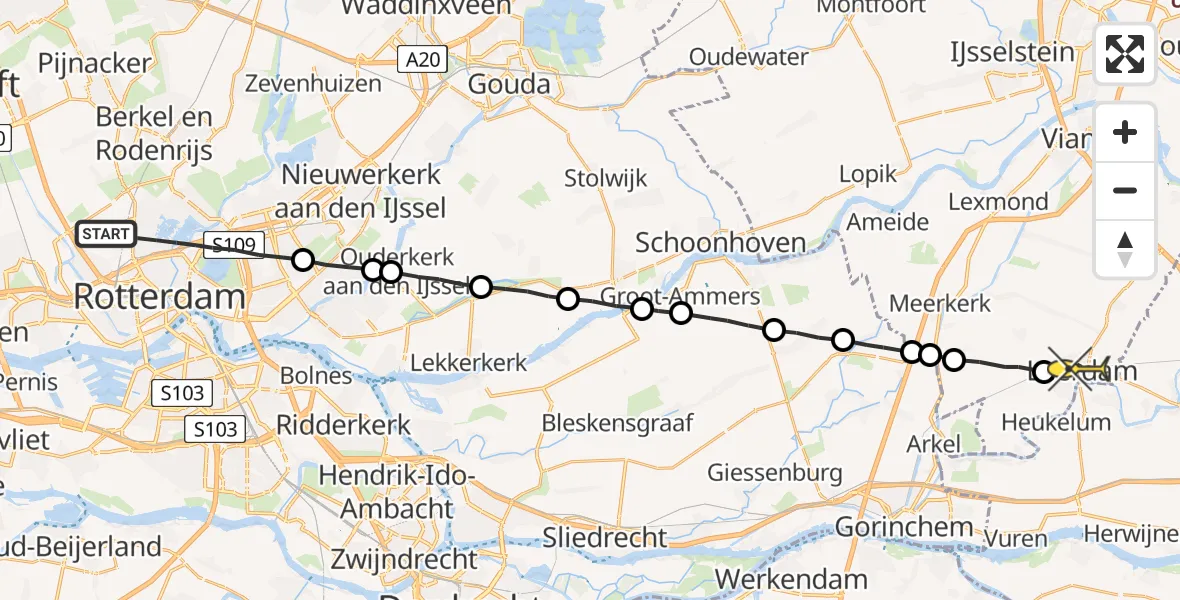 Routekaart van de vlucht: Lifeliner 2 naar Leerdam