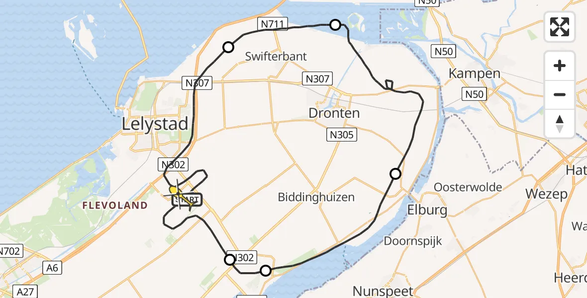 Routekaart van de vlucht: Traumaheli naar Lelystad