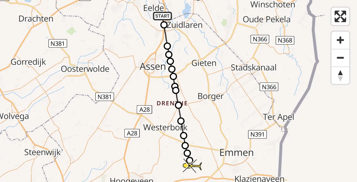 Routekaart van de vlucht: Lifeliner 4 naar Oosterhesselen