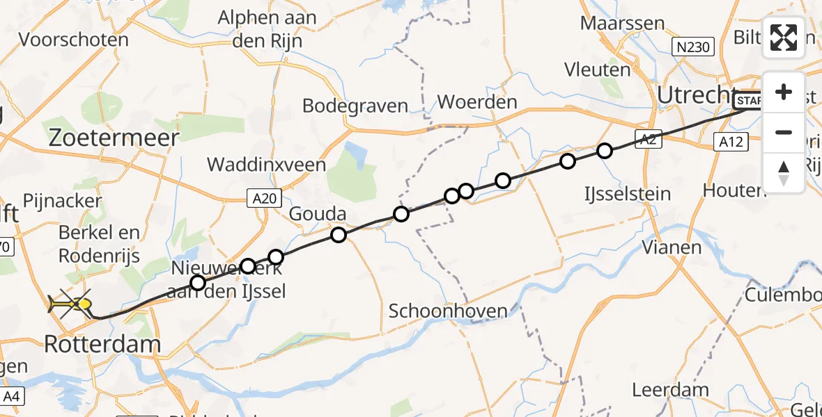 Routekaart van de vlucht: Lifeliner 2 naar Rotterdam