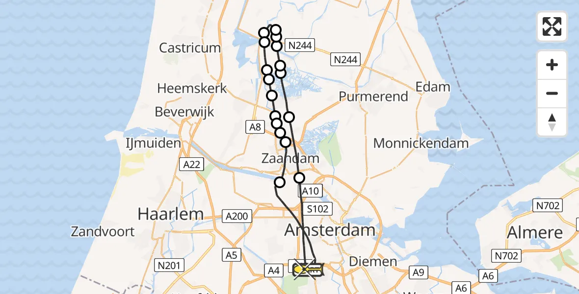 Routekaart van de vlucht: Lifeliner 1 naar Amsterdam