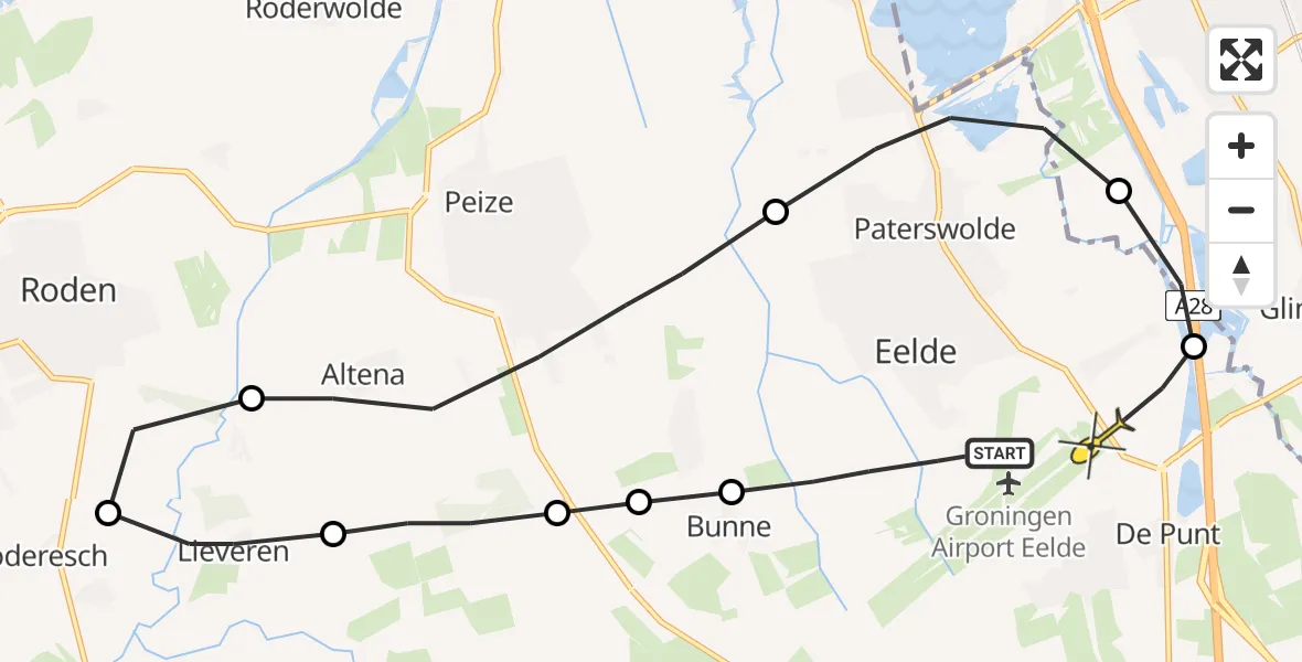 Routekaart van de vlucht: Lifeliner 4 naar Eelde