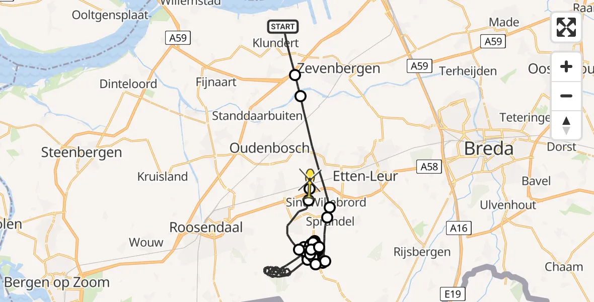 Routekaart van de vlucht: Politieheli naar Hoeven