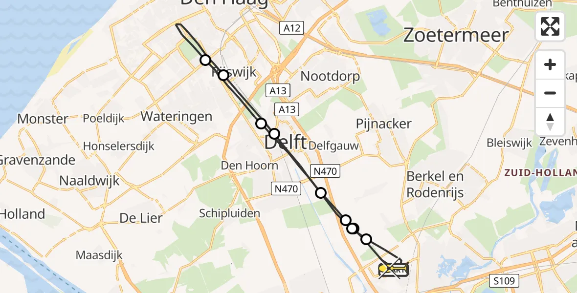 Routekaart van de vlucht: Lifeliner 2 naar Rotterdam