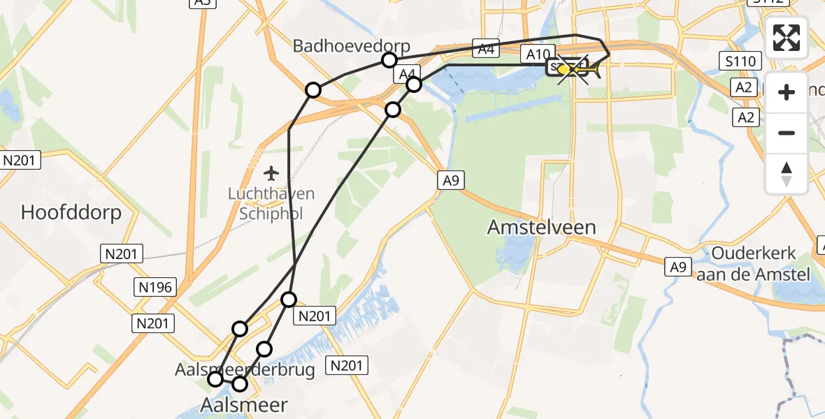 Routekaart van de vlucht: Lifeliner 1 naar Amsterdam