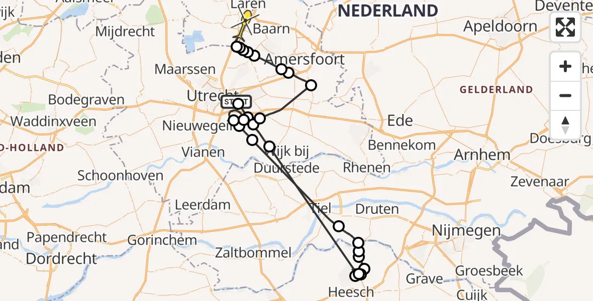 Routekaart van de vlucht: Politieheli naar Hilversum