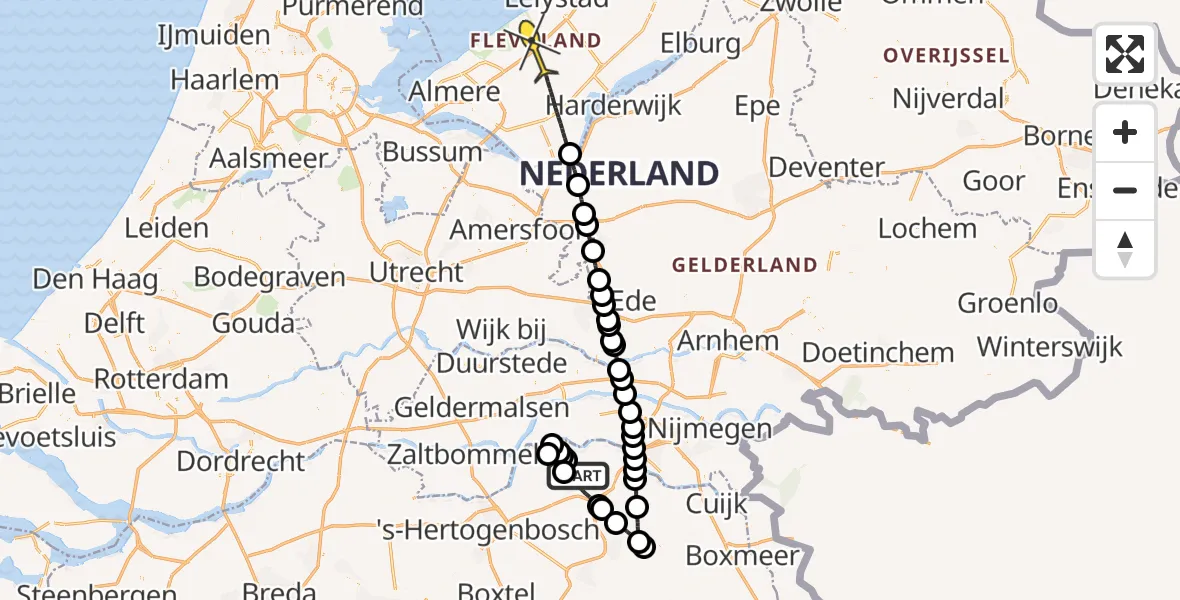 Routekaart van de vlucht: Lifeliner 3 naar Lelystad