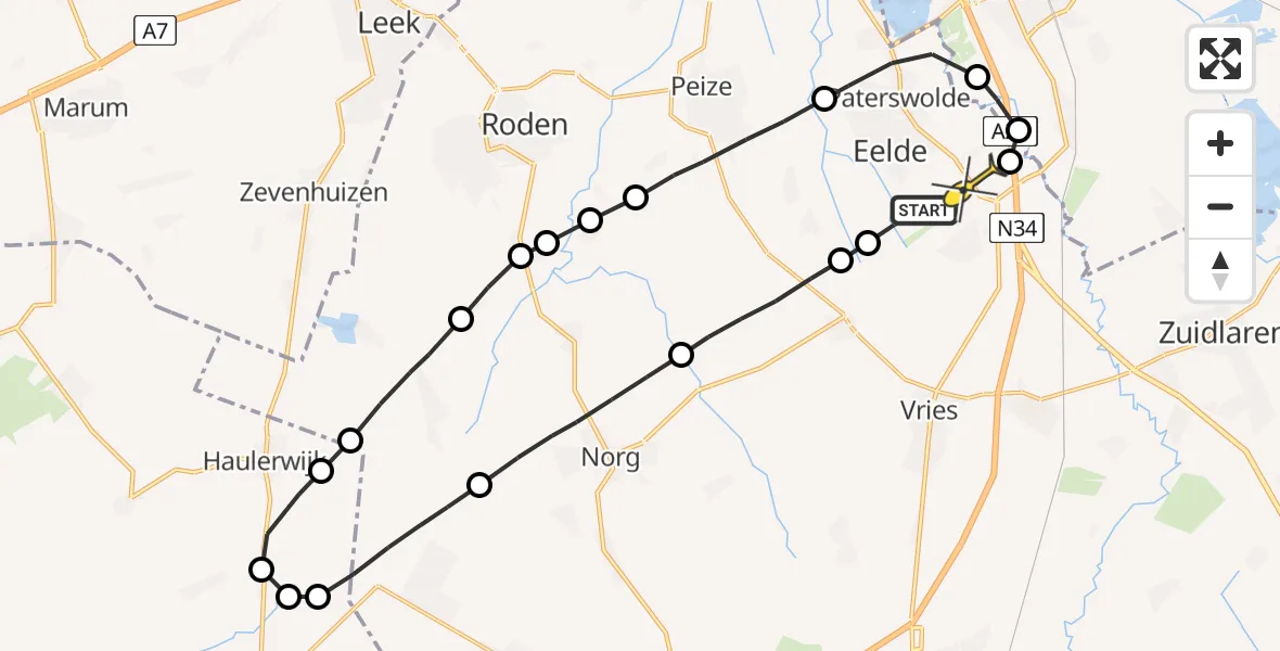 Routekaart van de vlucht: Lifeliner 4 naar Eelde