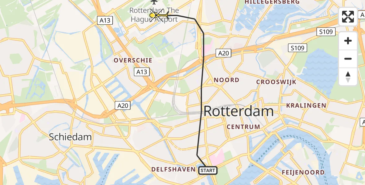 Routekaart van de vlucht: Lifeliner 2 naar Rotterdam